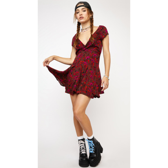Free People Dresses & Skirts - FREE PEOPLE • Red Plum It Takes Two Wrap Front Keyhole Mini Dress Sz M